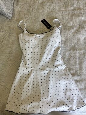 Kimberly C White Polka Dot Mini Dress with Spaghetti Straps